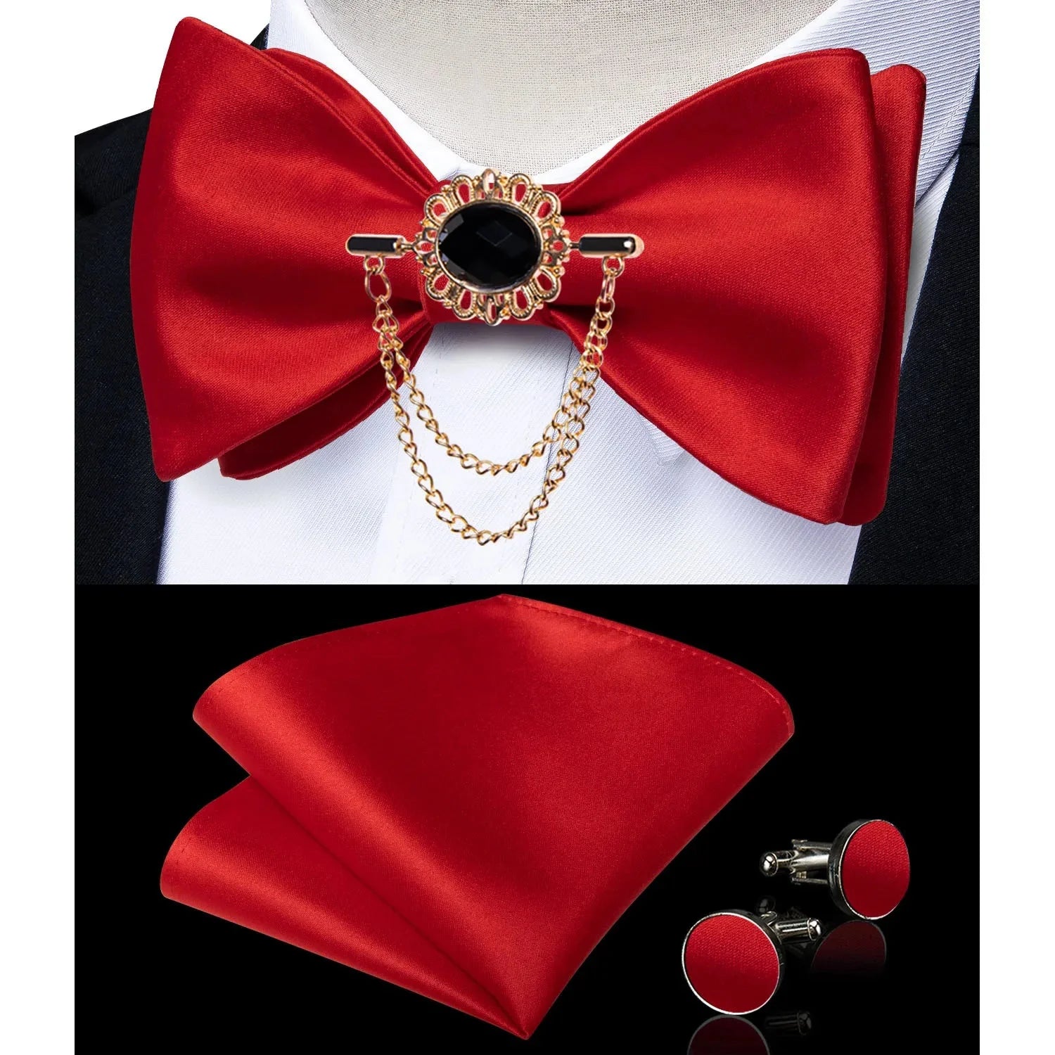 Pink plaid silk self-tie bow tie set with brooch and matching hanky, stylish accessory by SHOWLU FASHION STORE.