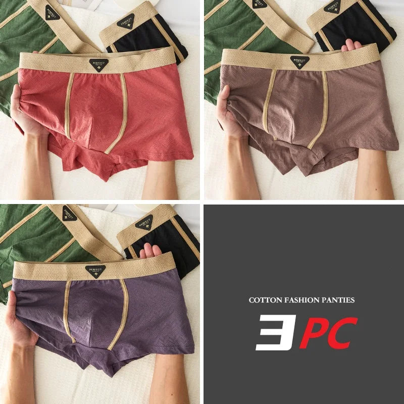 Men's 100% cotton boxer shorts in a 3-pack, antibacterial underwear by Showlu Fashion Store, featuring comfortable, breathable fabric.