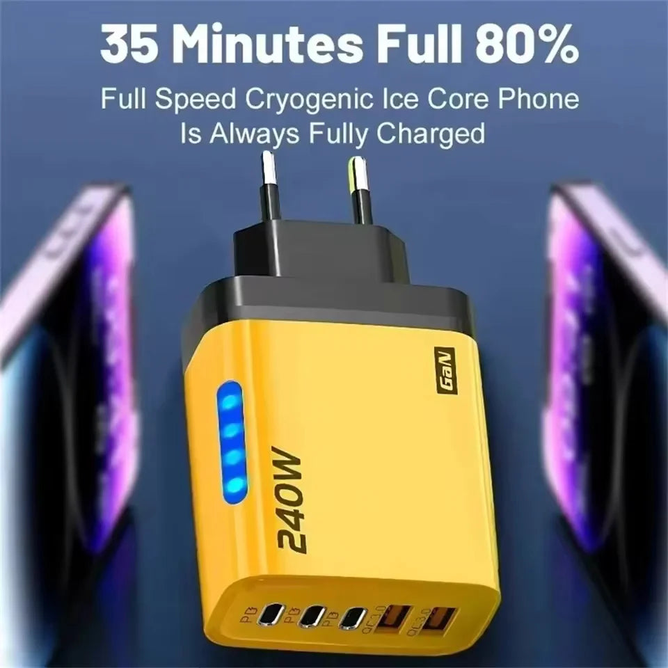 240W GaN 5 in 1 Fast Charging Phone Charger USB C Charger Power Adapter Type C EU/US Plug Wall Charger For iPhone Samsung Xiaomi