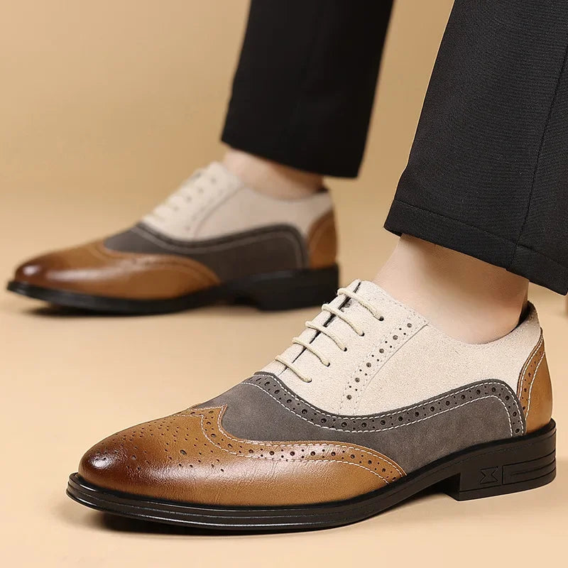 Men's leather formal shoes in retro British style, comfortable business casual footwear, large size, Showlu Fashion Store.
