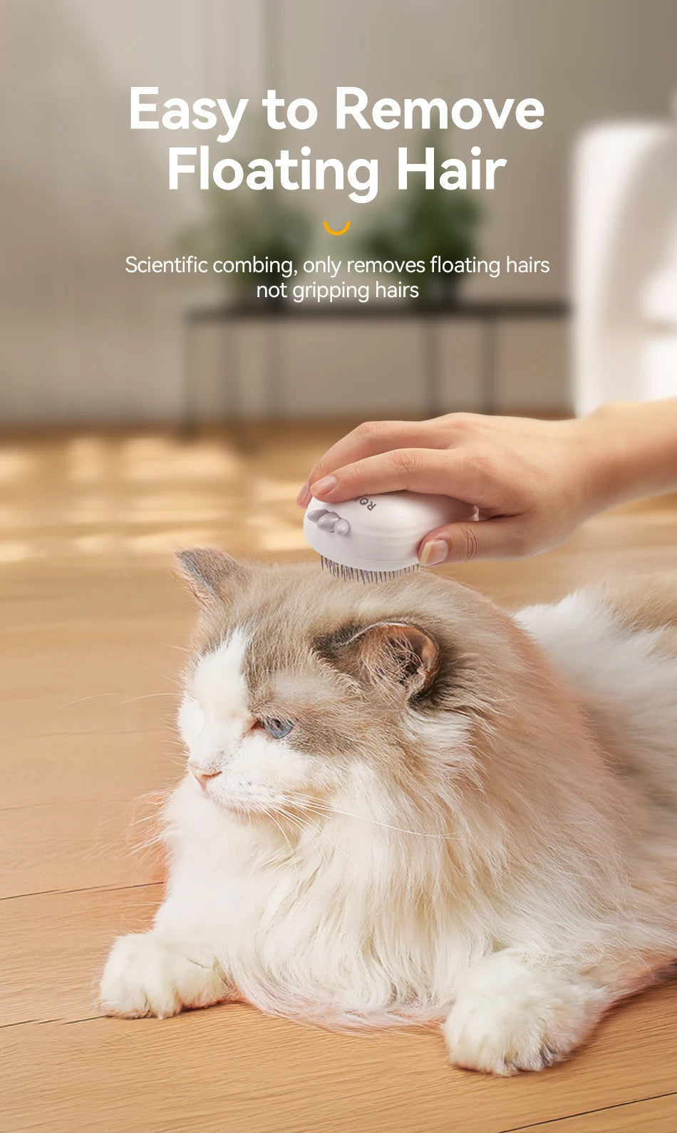 Showlu Smart General plastic cat grooming brush with fine and wide teeth for gentle pet hair detangling and shedding control.