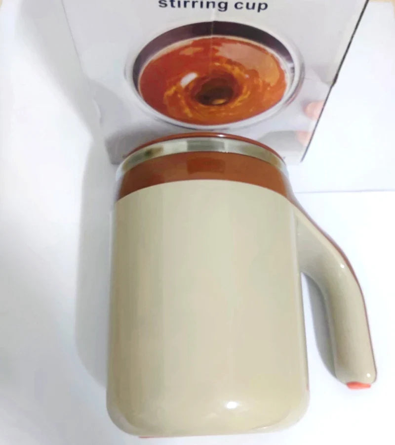 Stainless steel Showlu automatic self-stirring magnetic coffee mug with sleek design and built-in stirring mechanism.