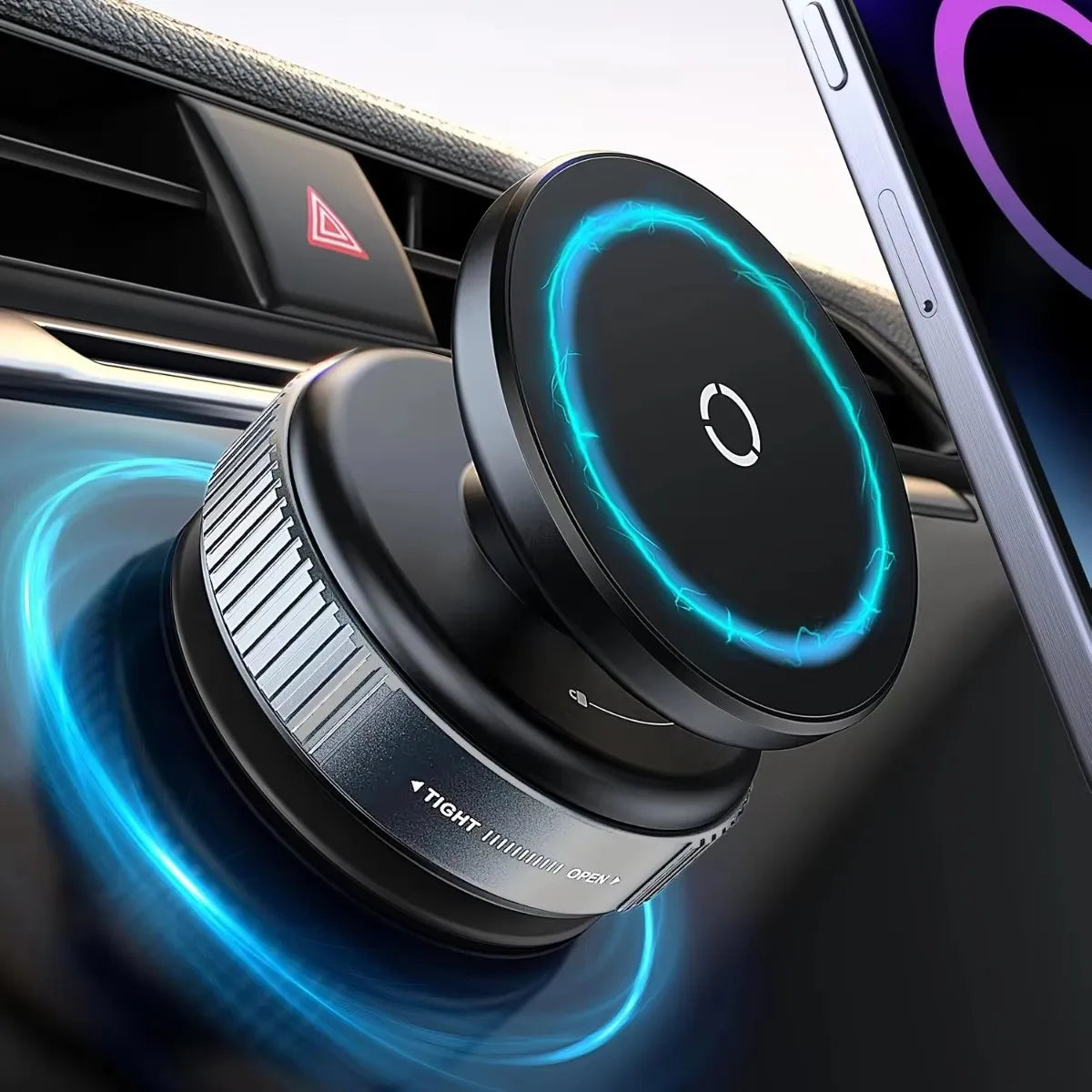 Showlu Smart General 360 car phone holder attached to dashboard, adjustable mount for secure smartphone fitting.