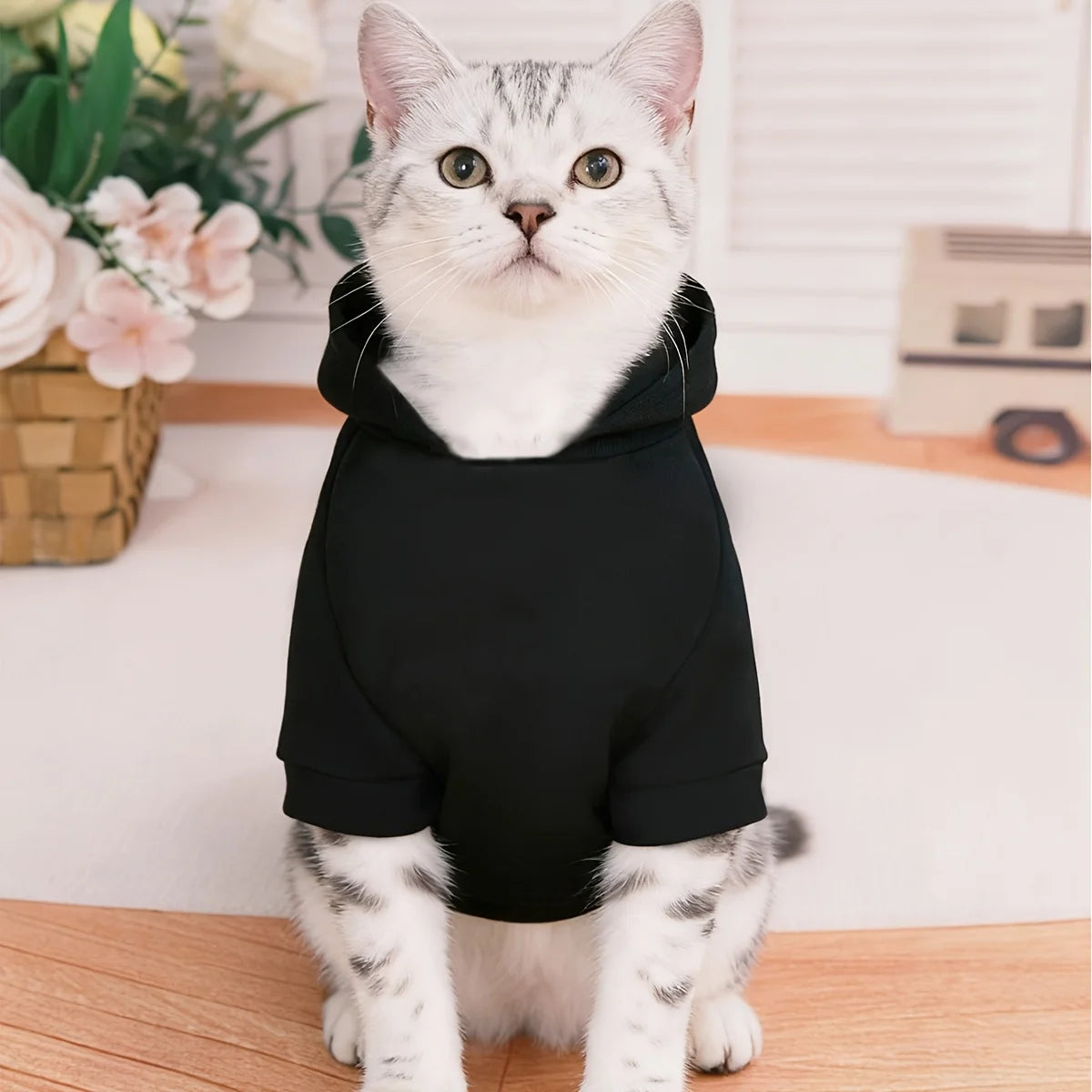 Black Trouble Maker dog and cat winter hooded sweater by Showlu Fashion, featuring cozy, stylish design for pets.