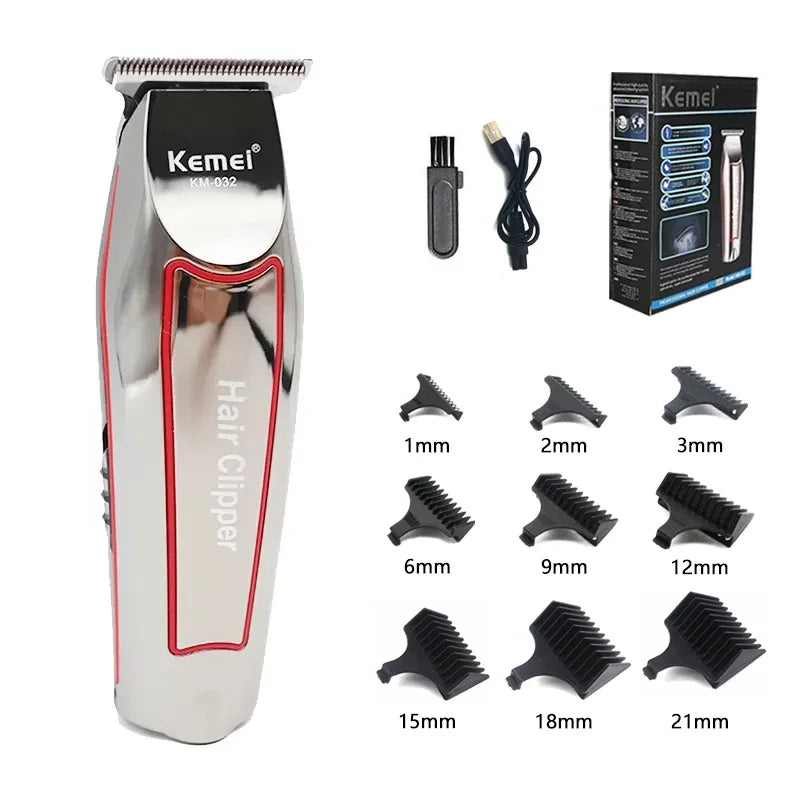 Showlu Smart KM-032 electric beard trimmer kit with silver hair clipper and adjustable blades for grooming precision.