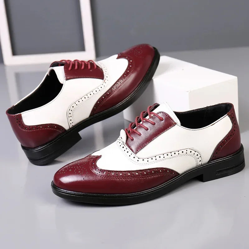 Men's classic lace-up dress shoes with point toe design, comfortable formal footwear suitable for business or wedding occasions.