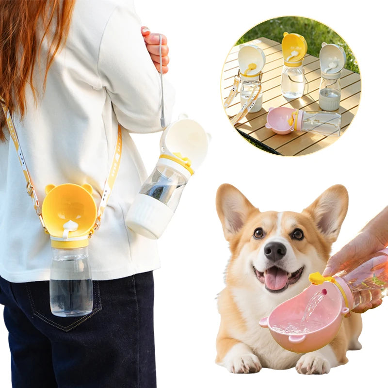 Holapet 2-in-1 portable dog water bottle with leak-proof travel dispenser, featuring a compact design and built-in water bowl for pets.