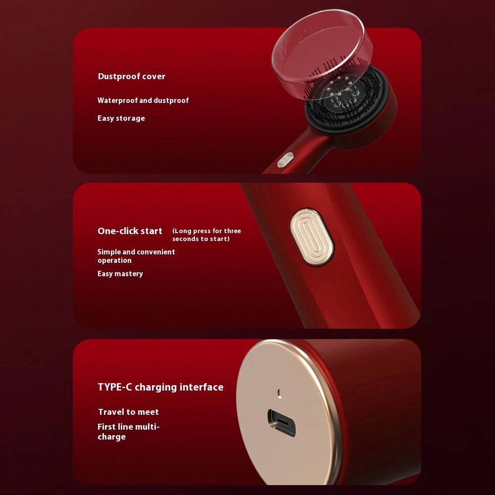 Red light scalp massager and hair growth comb by Showlu Smart General, featuring a sleek black design with red LED light panels.