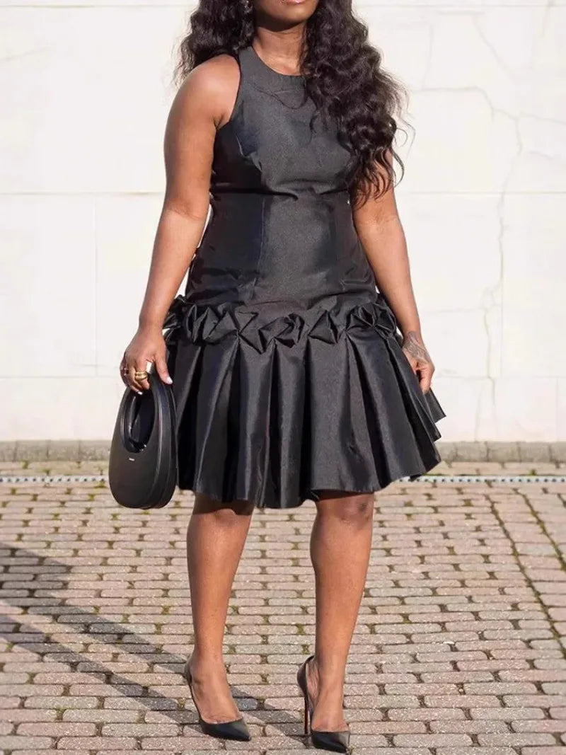 Black sleeveless African dress for women featuring traditional Ankara fabric, stylish dashiki design, by Showlu Fashion Store