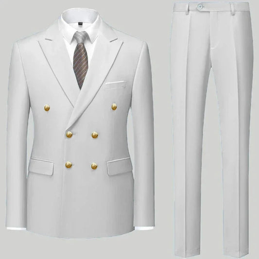 Fashion new men's casual boutique double breasted suit pants men's business suit set