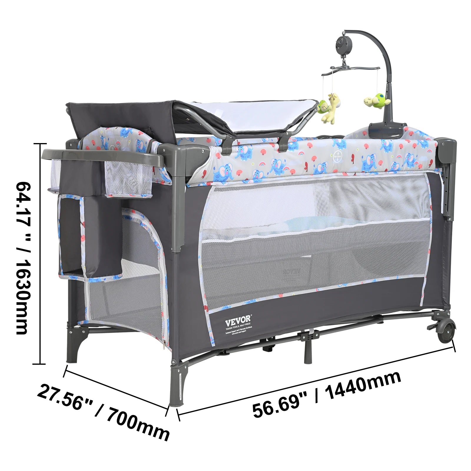 Showlu Fashion Store baby bassinet with storage basket, wheels, and foldable design for easy portability and bedside sleeping.