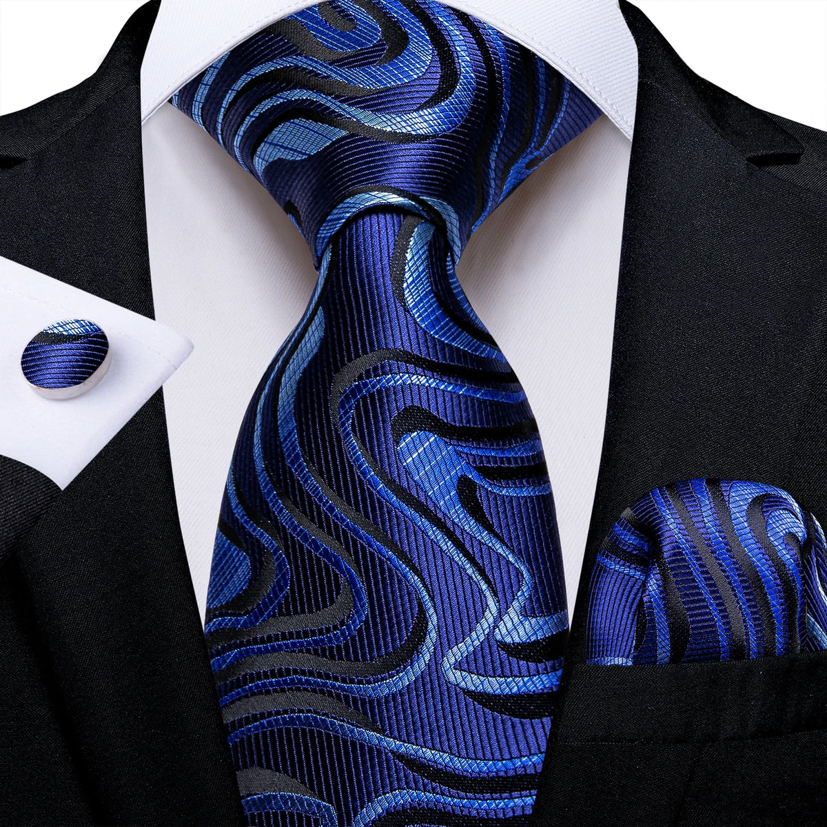 New Classic 100% Silk Men's Ties 8cm Blue Plaid Dot Striped Business Necktie Handkerchief Wedding Party Tie Set Gravatas DiBanGu