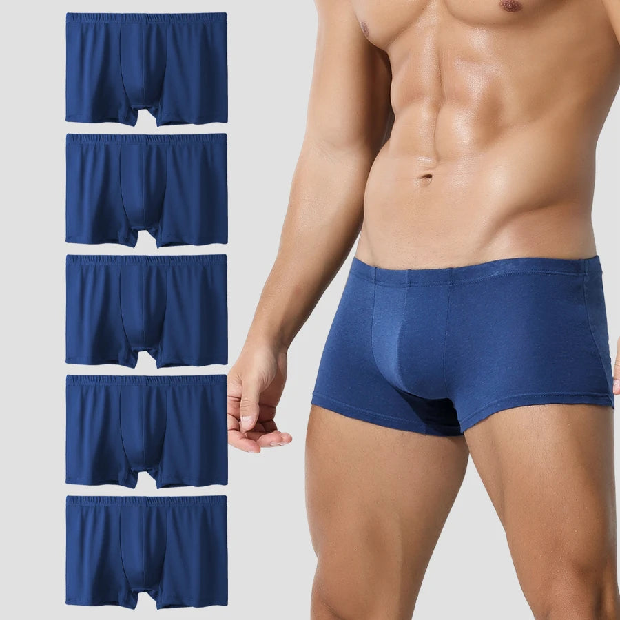 Showlu men's cotton boxer shorts set with five breathable, thin summer underwear, lightweight and comfortable for warm weather.