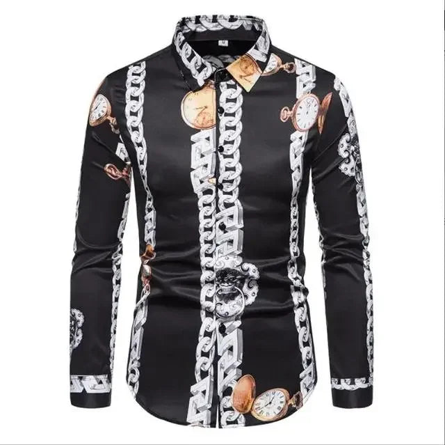 Showlu men's retro plaid long sleeve shirt with casual floral pattern, ideal for stylish dress or casual wear.