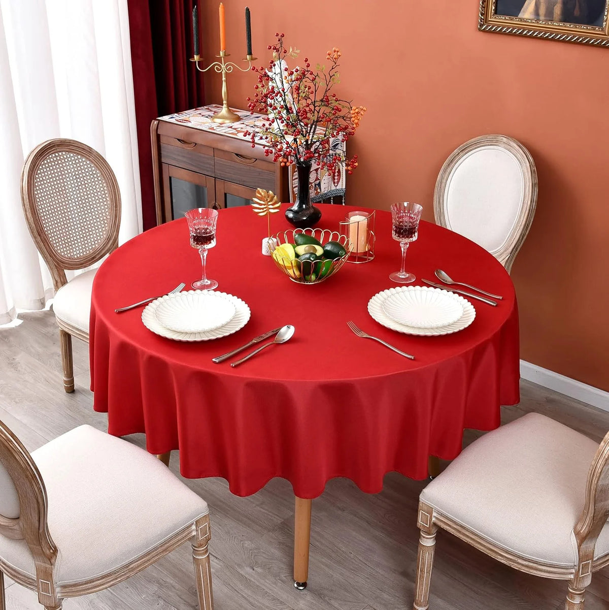 Round satin wedding tablecloth by Showlu Fashion Store, bright smooth silk cover for Christmas, banquet, or anniversary party decor.