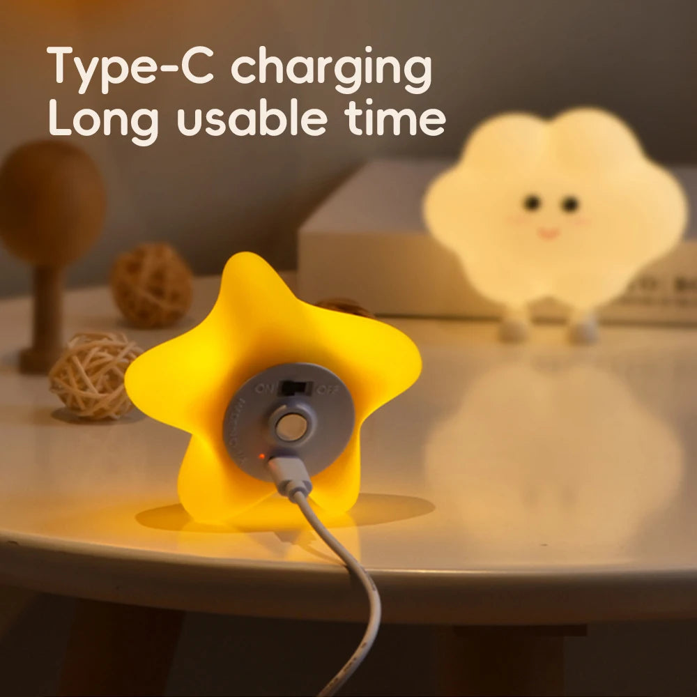 Star-shaped silicone LED night light by Showlu Smart General, soft glow, rechargeable, ideal for bedrooms or nurseries.