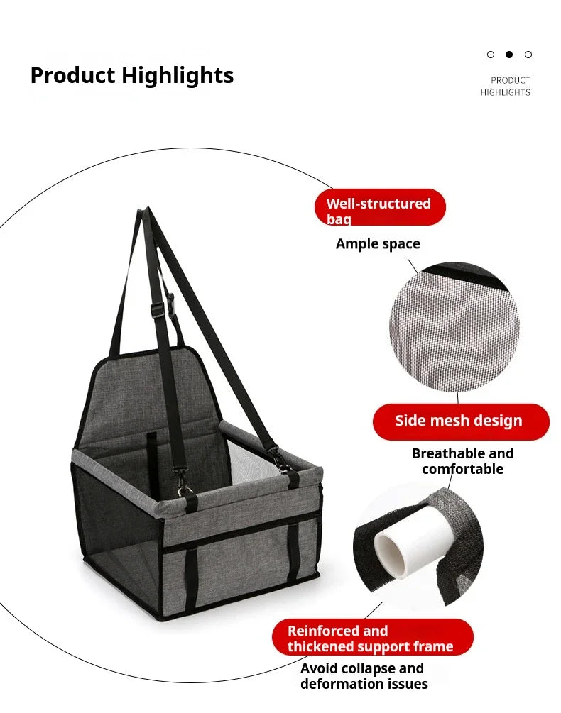 Showlu Foldable Dog Car Seat Cover Hammock, pet travel safety basket with waterproof fabric and adjustable straps in the image.