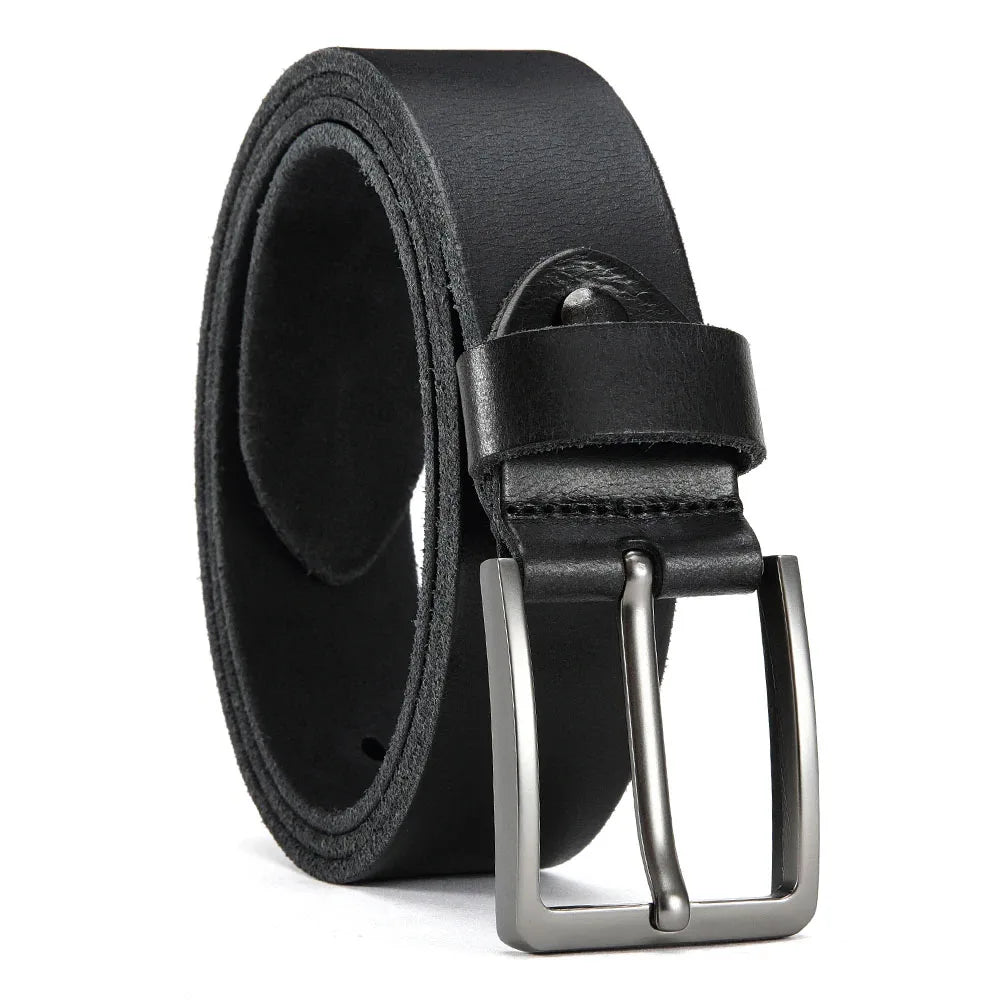 Men's cowhide leather belt with casual metal buckle from DOOPAI, featuring a sleek top layer design for everyday wear.
