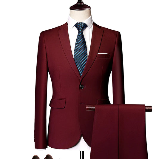 13 Color Basic Style Men's Casual Solid Color 3 Pieces Suits / Male One Button Blazers Jacker Coat Trousers Pants Vest Waistcoat