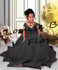 Red Flower Girl Dresses For Wedding Satin Beaded With Bow Floor Length Kids Birthday Party First Communion Ball Gown Customized