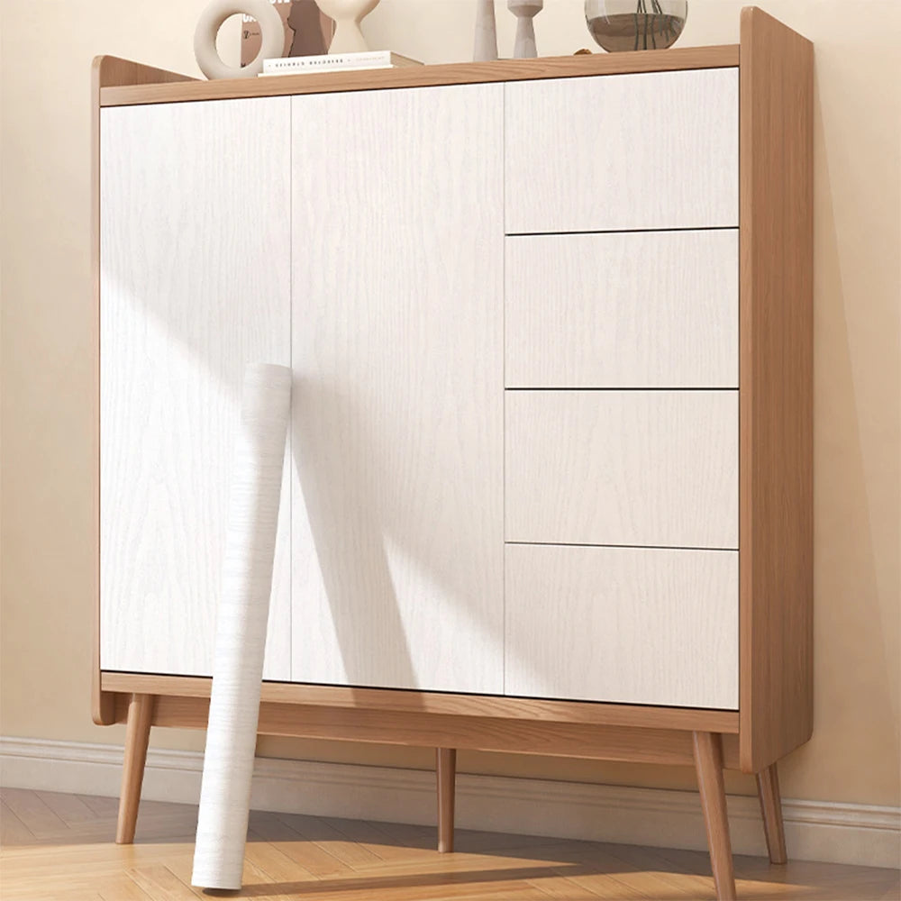 PVC waterproof self-adhesive wallpaper roll with wood grain design, ideal for furniture and home decor projects.