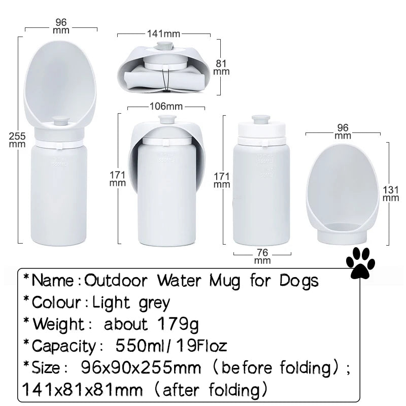 Showlu 550ml portable dog water bottle with collapsible silicone travel mug for easy pet hydration on the go.