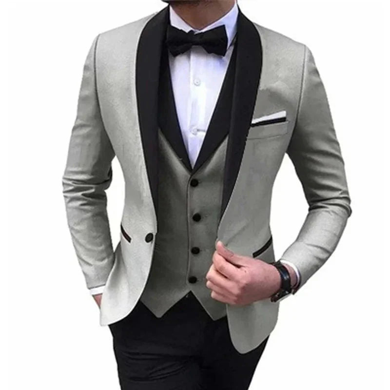 Black men's 3-piece slim fit tuxedo suit with shawl lapel, designed for weddings, from SHOWLU FASHION STORE