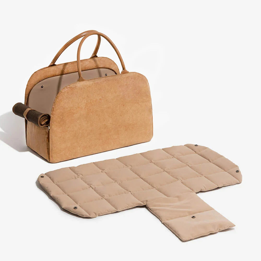 Showlu Fashion Store YKOSM leather pet carrier bag with windproof design, warm travel bag with matching mat for pets.