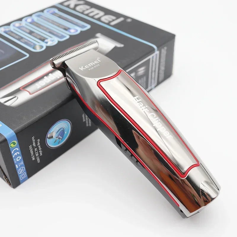Showlu Smart KM-032 electric beard trimmer kit with silver hair clipper, featuring adjustable blades and ergonomic design.