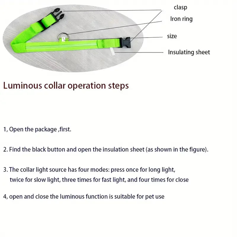 Showlu Smart General LED glow dog collar with safety night leash, illuminated for visibility during evening walks.