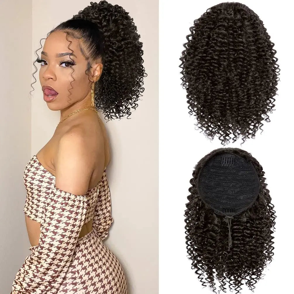 Synthetic Short Afro Kinky Curly Ponytail Hair Piece for African American Ponytail Extension Afro Kinky Curly Ponytail for Women