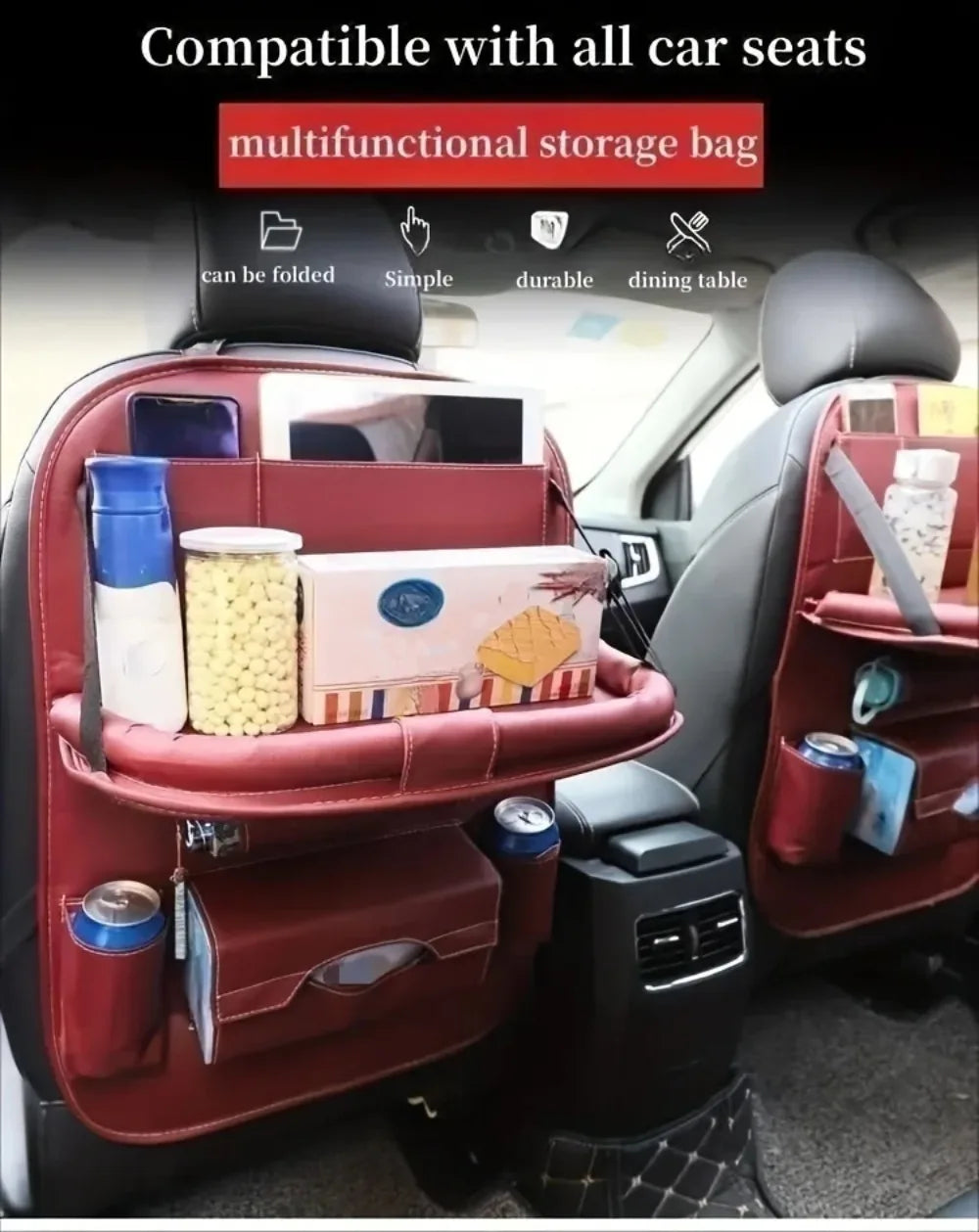 Showlu Smart General car seat organizer with tray displaying multiple compartments and a sturdy design for vehicle storage.