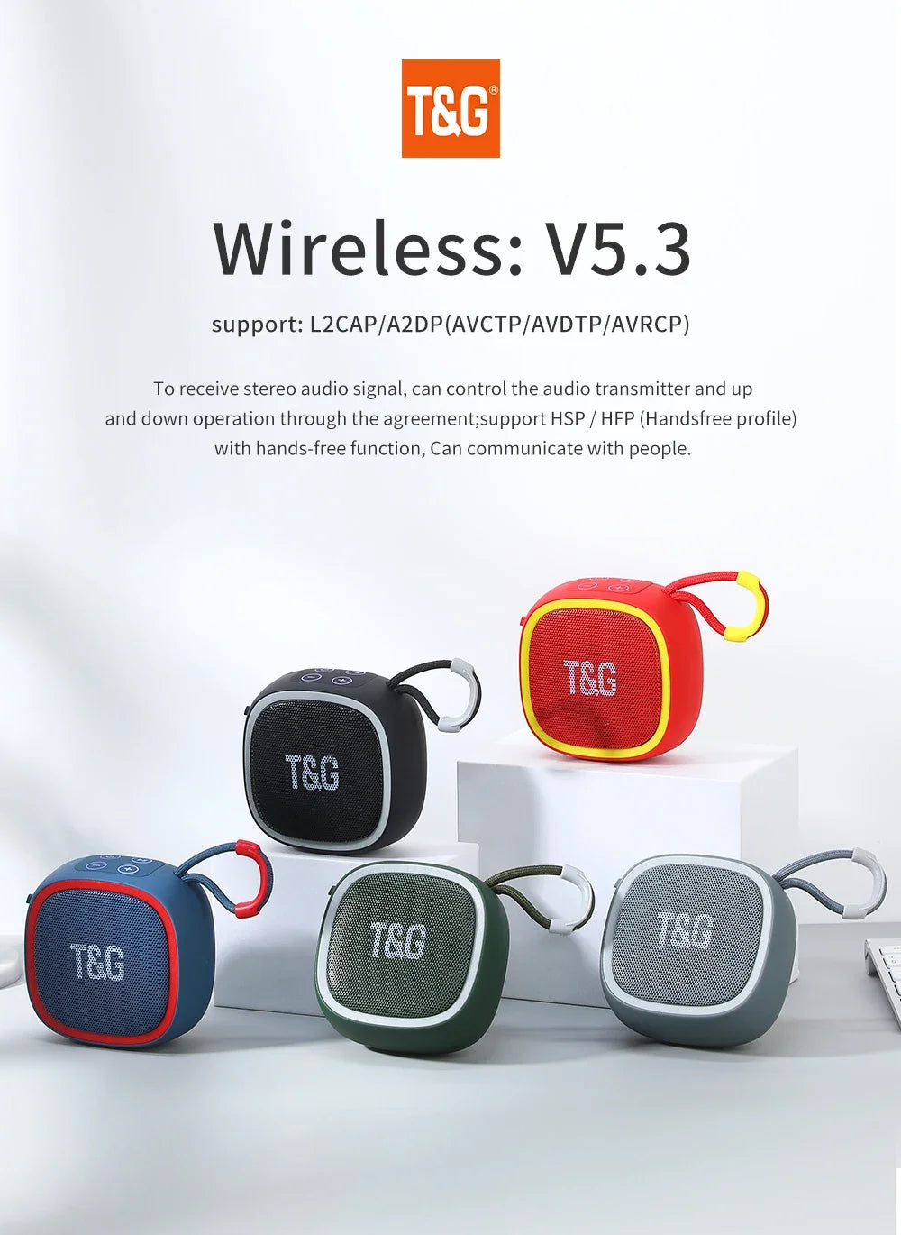 Mini Bluetooth speaker from Showlu Fashion Store, compact design with built-in control buttons and fabric cover in black color.