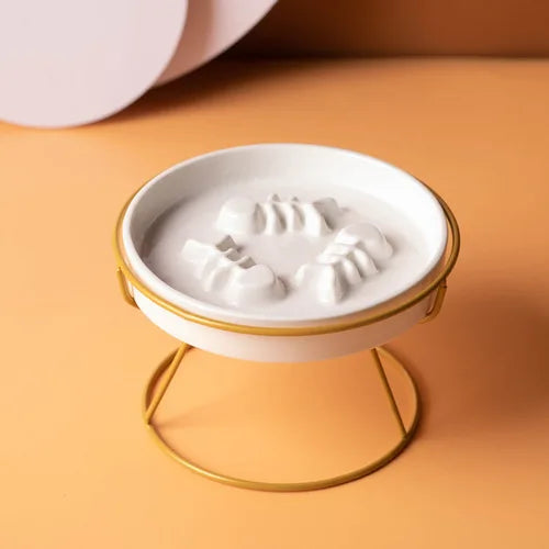 Ceramic cat bowl with high foot design, anti-choking grain plate, ideal for slow feeding and preventing black chin, by Showlu Fashion Store