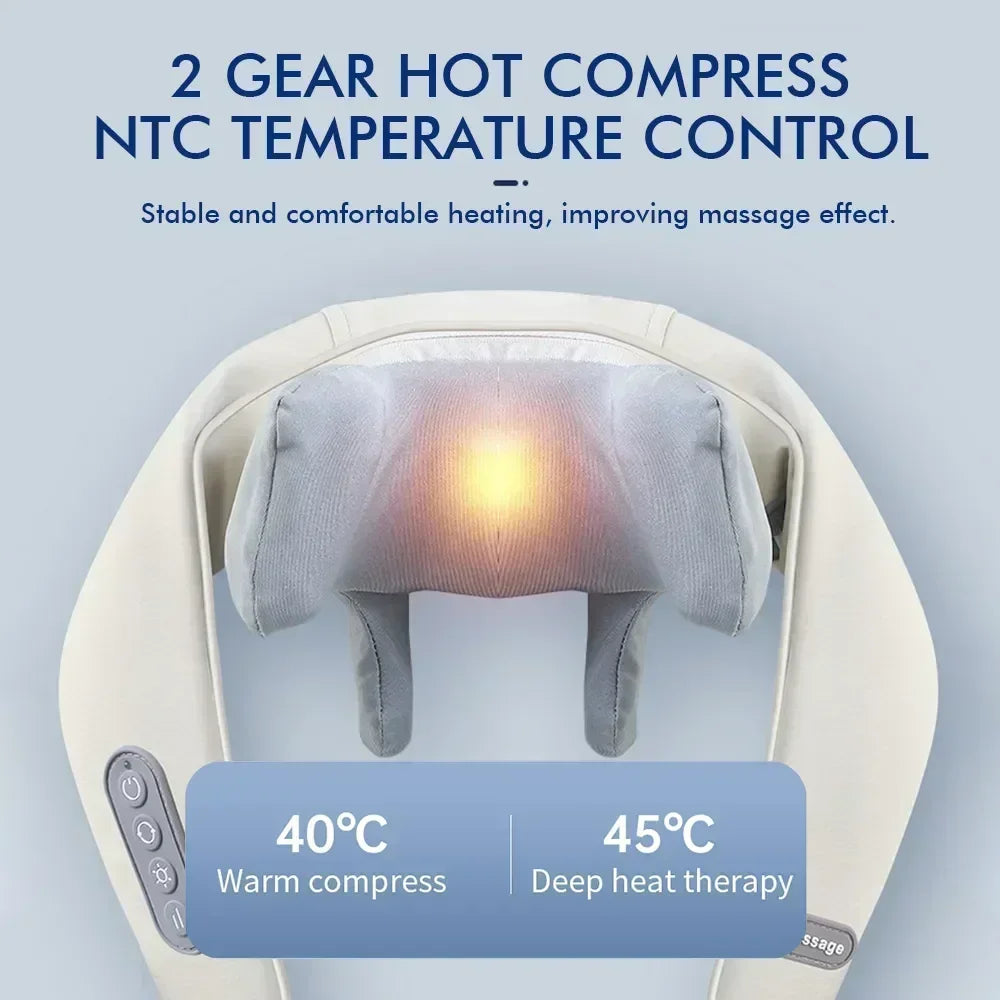 Showlu Smart neck and shoulder massager with electric kneading rollers for relaxing trapezius and neck tension relief.