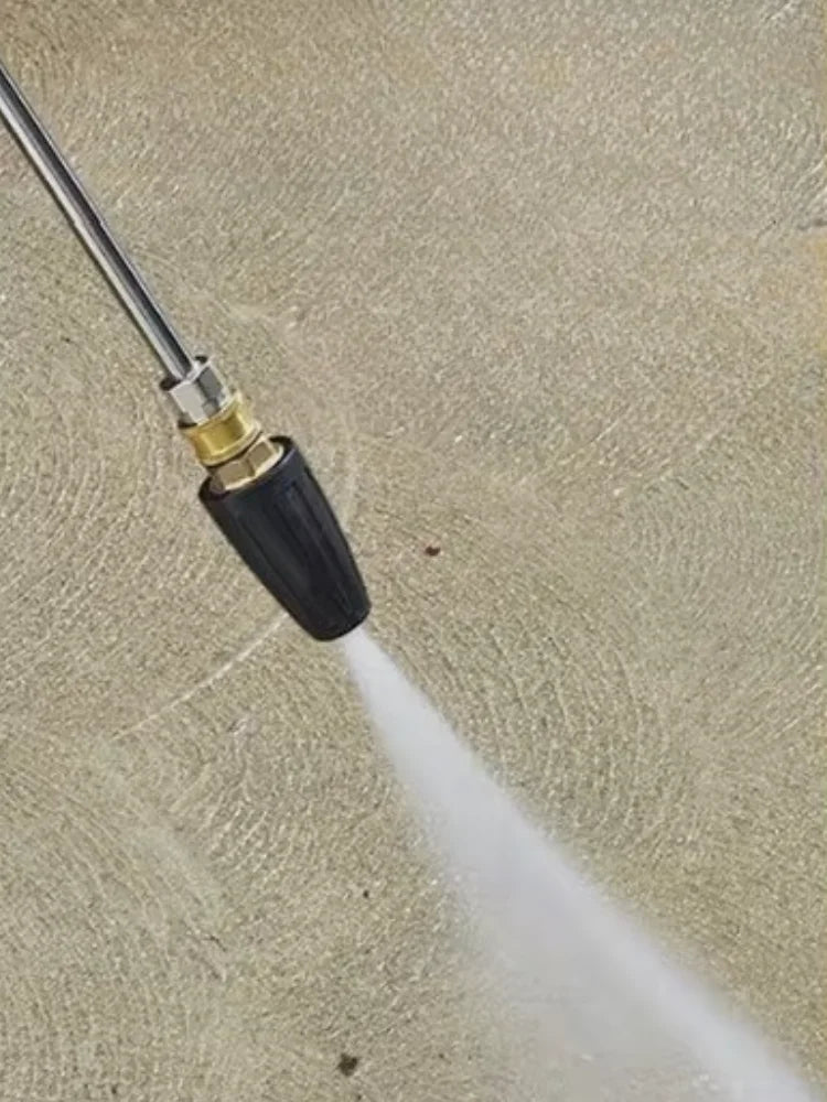Showlu Smart General turbine rotating turbo nozzle attached to a pressure washer for powerful cleaning.