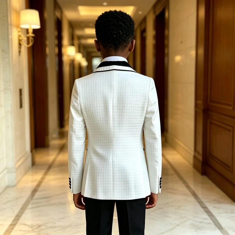 Plaid Double Breasted Boys Wedding Tuxedo 2 Pieces Slim Fit Kids Formal Suit With Velvet Lapel For Groom Prom Banquet Party