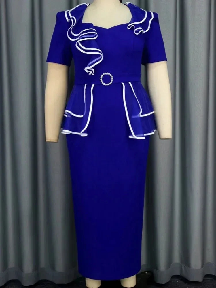 African summer dress for women by Showlu Fashion, short sleeve V-neck, slim fit, polyester, suitable for office or parties.