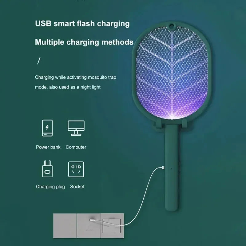 Showlu Smart General USB rechargeable electric mosquito swatter racket with a metal grid for bug zapping.