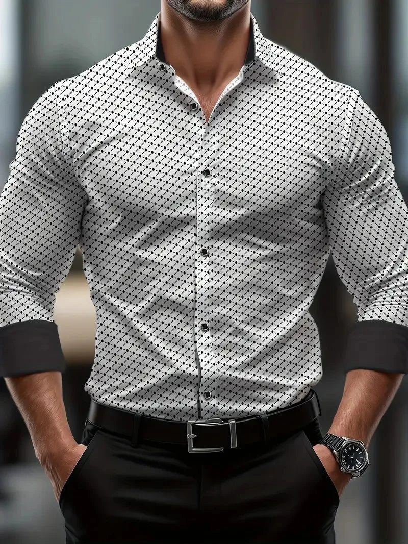 Men's checkered collar shirt with long sleeves, casual spring design, comfortable color-blocked top by Showlu Fashion Store