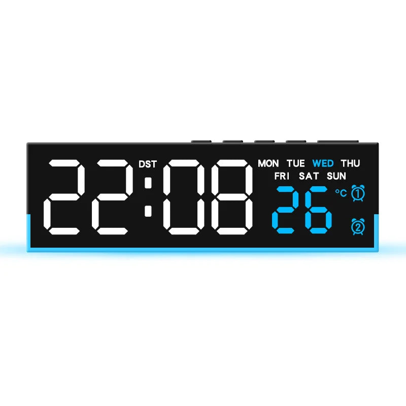 Showlu Smart LED digital alarm clock with mood light and temperature display, showcasing a sleek modern design.