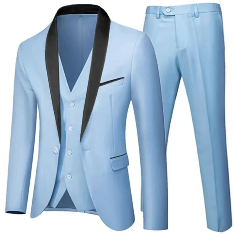 Elegant white male groom wedding tuxedo three-piece suit with slim fit and retro carving design, perfect for prom and formal parties.