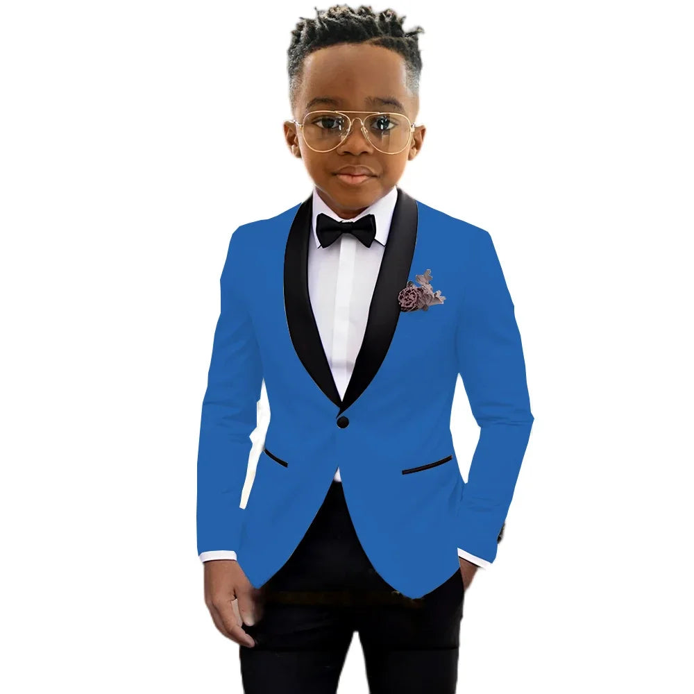 Child boy's formal blazer and pant suit set by Showlu Fashion, suitable for weddings, birthdays, and stage performances, ages 2-16.