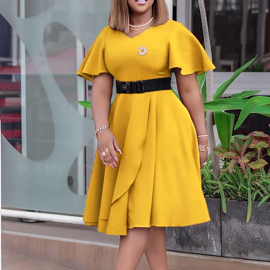 African V-neck knee-length summer dress for women by SHOWLU FASHION STORE, featuring polyester fabric and stylish design