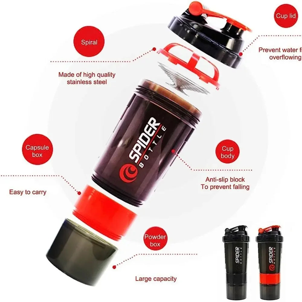 Showlu Fashion Store FEB.WIND protein shaker bottle with 3-layer large capacity mixing cup, featuring a sleek design and secure lid.