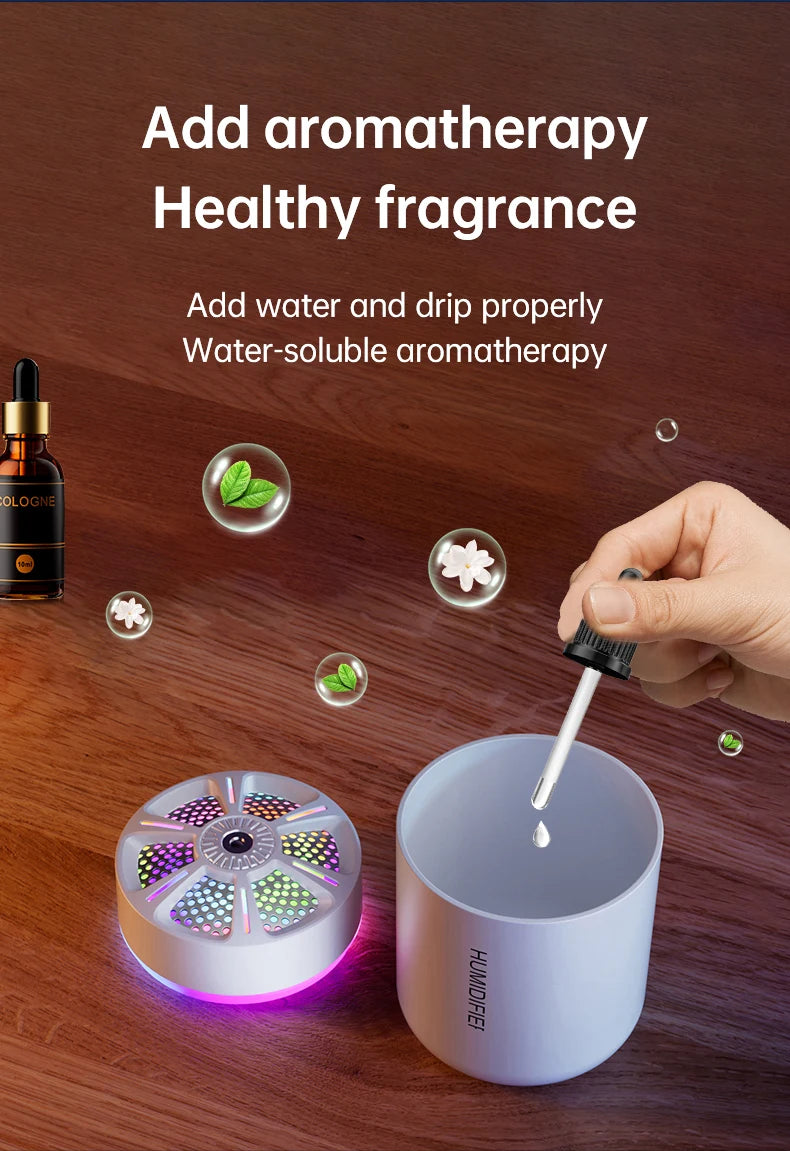 Showlu Smart General mini USB humidifier showing a compact white device with mist output on a desk.