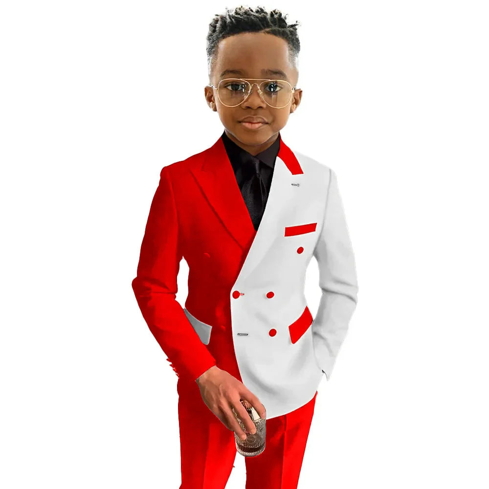 SHOWLU boys double-breasted wedding tuxedo suit made of cotton wool, featuring a stylish jacket and matching trousers.