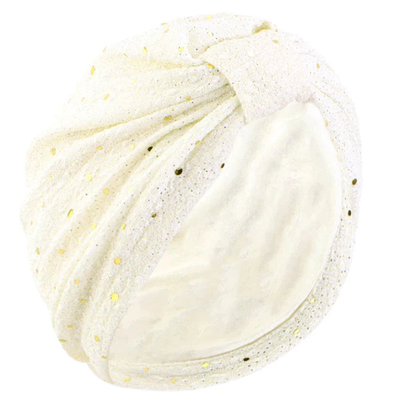 Sequin knotted turban hijab for women by SHOWLU FASHION STORE, stylish chemo cap beanie bonnet with shimmering sequins and knot detail.