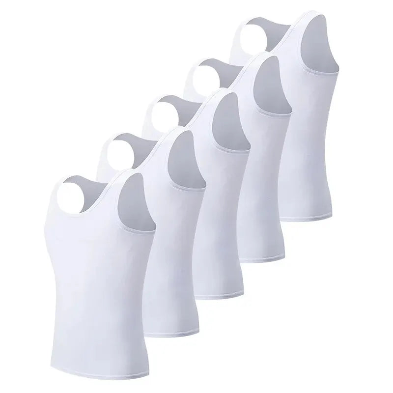 Showlu men's cotton tank tops in a 5-piece plus size fitness vest set, casual sleeveless undershirts for men.