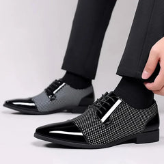 Luxury Men's Dress Shoes PU Leather Shoes Lace Up Office Black Oxfords Flats Wedding Party Shoe Business Pointed Toe Men Shoes